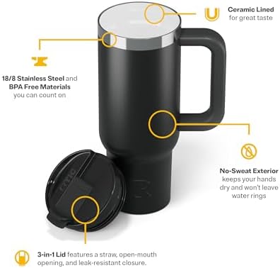 RTIC 30oz Road Trip Tumbler, Insulated, Ceramic Lined, Black