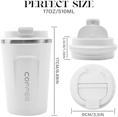 Insulated Travel Coffee Mug, Stainless Steel Coffee Cup with Leakproof Lid