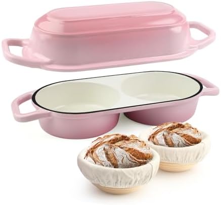 YONILL Mini Double Dutch Oven with Lid for Sourdough Bread Baking (Pink)