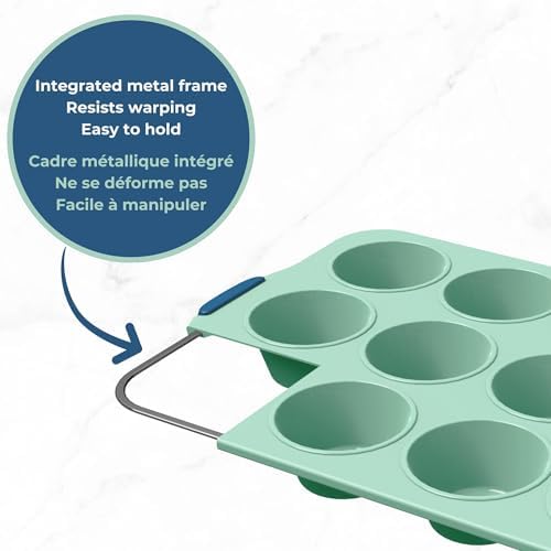Starfrit 12-Cup Silicone Muffin Pan, Metal Frame, BPA-Free, Green