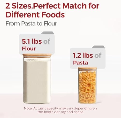 Glass Flour Containers with Bamboo Lids 1.6/4.6 Qt 2 Pack