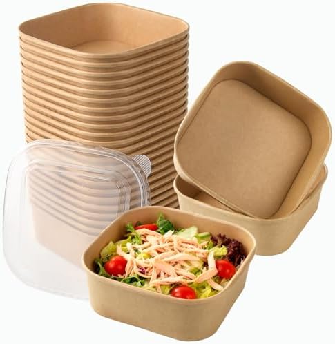 40 Sets 33 oz Disposable Kraft Paper Bowls with Lids - Square