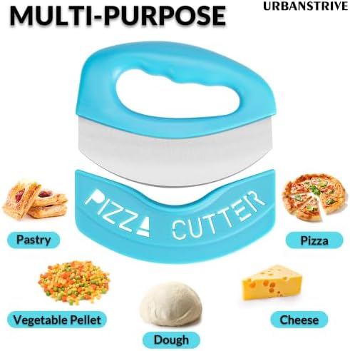 Urbanstrive Heavy Duty Stainless Steel Pizza Cutter with Cover, Super Sharp Blade Pizza Knife Pizza Cutter Rocker, Perfect Kitchen Gadgets for Pizza Cutting Home Essentials (Blue)