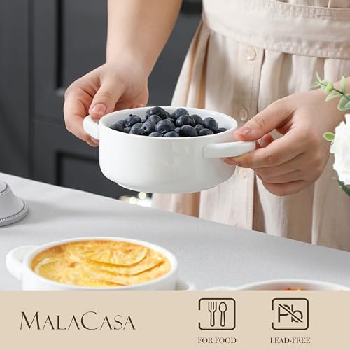 MALACASA Mini Cocotte Set of 4, 14 OZ Ceramic Casserole Dishes with Lids