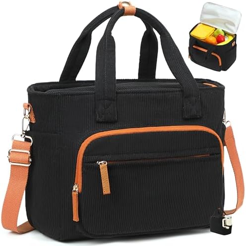 Bluboon Insulated Lunch Box for Work with Cup Holder, Corduroy Lunch Tote