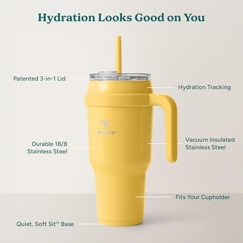 REDUCE 40 oz Stainless Steel Tumbler with Handle - Dual-Wall Vacuum Insulated Travel Mug, Sweat-Proof Lid & Reusable Straw - Keeps Drinks Cold for 24 Hrs, Fits Cupholders, Dishwasher Safe - Pineapple