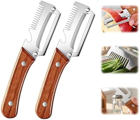 Multi-Functional Vegetable Peeler, 3 in 1 Multi Functional Wooden Handle Peeler and Bottle Opener, Kitchen Gadgets Tool for Fruit Pumpkin Peeling Potato Carrot Veggie Peeler (2-Pack)