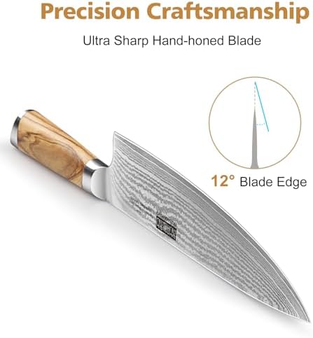 HOSHANHO Damascus Knife Block Set 7PCS, Sharp Kitchen Knives with Sharpener