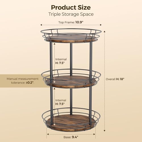 LAMU 3 Tier Lazy Susan Turntable Rotating Spice Rack Organizer for Cabinet