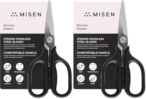 Misen Heavy Duty Kitchen Shears - Comfortable Ambidextrous Scissors for Meat, Poultry, Herbs & More - Easy to Clean - German Stainless Steel - Small | Black (Pack of 2)