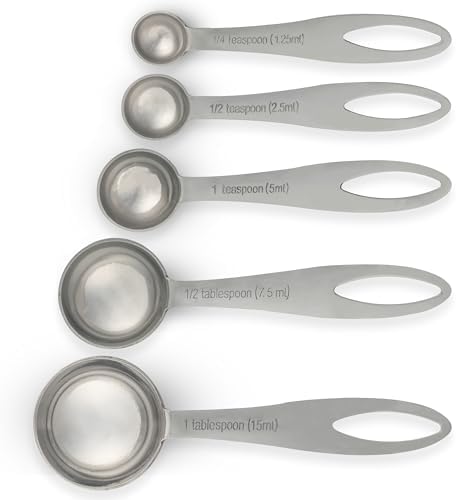 5-Piece Stainless Steel Measuring Spoon Set for Cooking and Baking, Heavy Duty, Fits in Spice Jars, Accurate for Dry and Liquid Ingredients