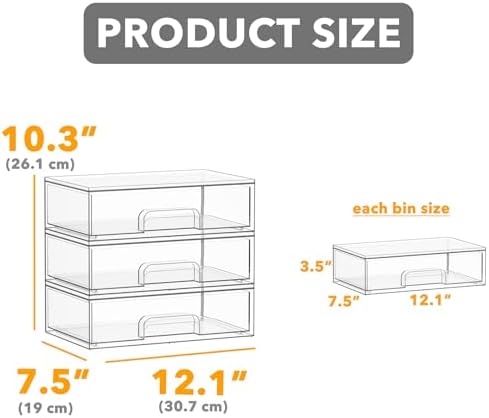 SpaceAid Bottle Storage Organizer Baby - Acrylic Bottles Station Organizer Container, Stackable Clear Drawers for Countertop, Vanity, Bathroom, Cabinet, Pantry Organization, 3 Pack, 3L, 10.3"H