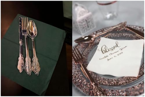 WDF-300 Pieces Rose Gold Plastic Silverware- Disposable Flatware -Heavyweight Plastic Cutlery- Includes 100 Forks, 100 Spoons, 100 Knives for Wedding/Parties/Birthday