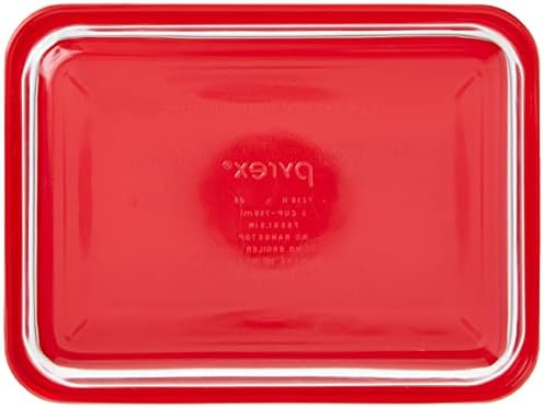 Pyrex 3-Cup Single Rectangular Glass Food Storage Container with Lid, Non-Toxic, BPA-Free Lid, Tempered Non-Pourous Glass, Microwave, Dishwasher, Freezer and Oven Safe, Red