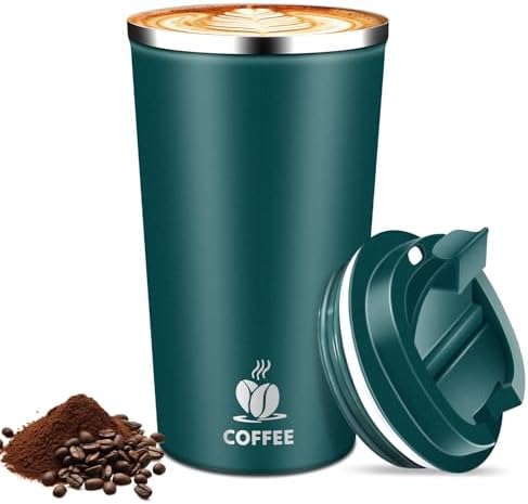 17oz Insulated Travel Coffee Mug with Flip Lid – Leakproof Stainless Steel Insulated Coffee Tumblers, Reuable Coffee Cup for Hot & Cold Drinks, Perfect for Camping & On-the-Go