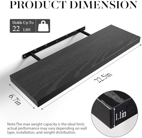 BAYKA Black Floating Shelves 22.5in, Set of 3, Wall Mounted for Wall Decor