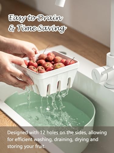 Gomakren Fruit Basket, Ceramic Berry Washing Bowl Set of 2, 5.7 Inch, White