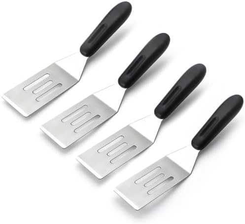 【4 Pack】Small Metal Spatula,Mini Spatula for Flipping, Cooking and Baking,Stainless Steel Brownie Spatula with Non-Slip Handle for kitchen Use (4)