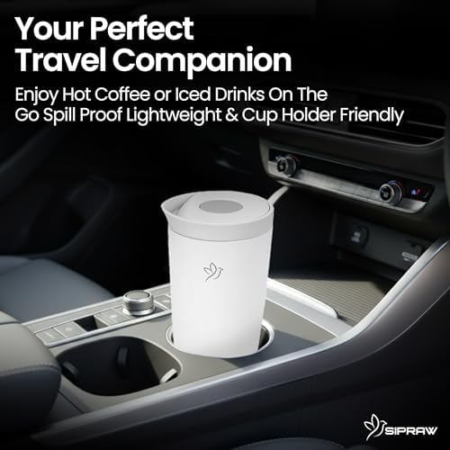 12oz Travel Coffee Mug with Lid | Insulated Stainless Steel Tumbler for Hot & Cold Drinks | Leakproof, Reusable, BPA Free, Dishwasher Safe, Cup Holder Friendly, White Smoke