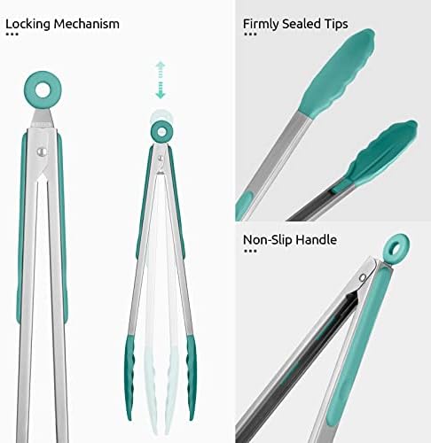 U-Taste Kitchen Tong for Cooking, 480ºF Heat-Resistant Tps, 12in/Aqua Sky
