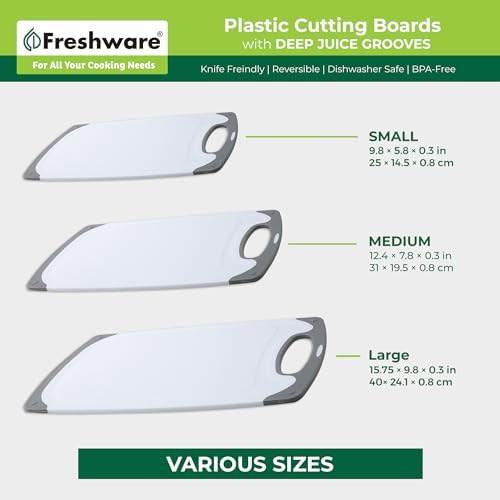 Freshware Cutting Boards for Kitchen,Chopping Board with Different Sizes,Juice Grooves and Non Slip Handles - Reversible,Large Cutting Board Set - Dishwasher Safe - Gray,3 Count (Pack of 10)