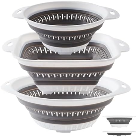 LogFaadCoi 3 Pcs Collapsible Colander and Strainer,Silicone Strainer Colanders & Food Strainers,for Vegetable and Fruit, Kitchen Essentials, white