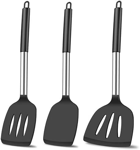 KLAQQED 3Pcs Silicone Spatula Set Heat Resistant Spatulas for Nonstick Cookware Fish Turner Plastic Spatulas Rubber Wok Spatula, Long Large Spatula Silicone Cooking Use Kitchen Utensils Set
