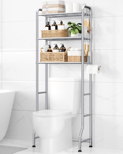 Kitsure Over Toilet Storage Rack, 63.2" H Space-Saving, Holder & Hooks