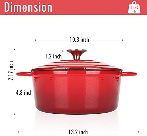 5 QT Enameled Cast Iron Dutch Oven with Lid for Stews and Roasts
