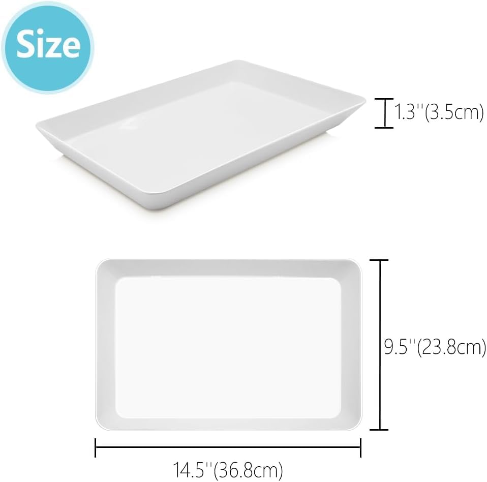 Serving Tray Platter, 4 Pack Food Tray for Veggie Fruit Snack Dessert Cookie Cheese, Food Trays for Party Supplies Display, Plastic Platters for Serving Food, Large White Trays, BPA Free
