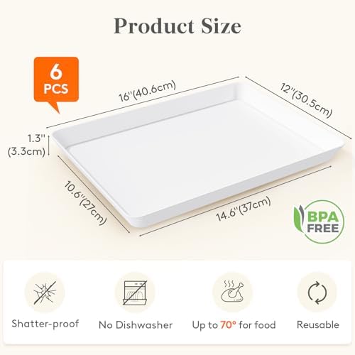 Lifewit 6 Pcs Extra Large Serving Trays for Party, 16" x 12" Food Platters