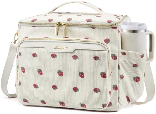 LOVEVOOK Corduroy Lunch Box for Women Wide Opening Cute Insulated Lunch Box