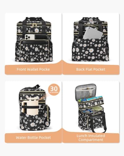 Lunch Box for Women Double Deck Large Lunch Bag Women Daisy Tote Lunch Bag