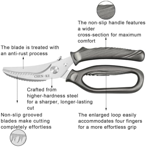 CHEN-KE Rust Resistant Heavy Duty Multipurpose Kitchen Shears-Grey
