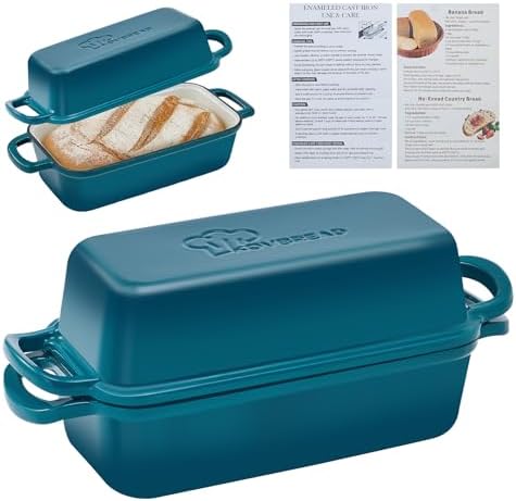 Cast Iron Loaf Pan with Lid 10x5 Inch Enameled Bread Loaf Pan for Sourdough, 2 Piece Set, Emerald