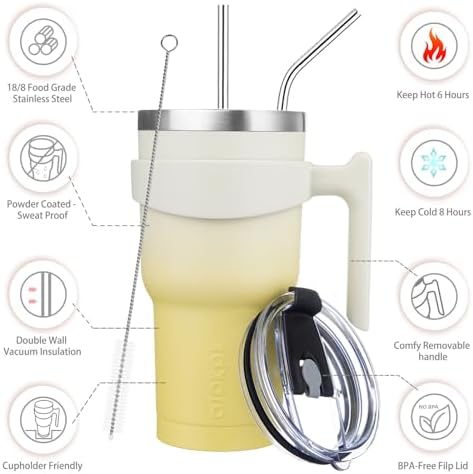 BJPKPK 30 oz Tumbler with Handle & Straw, Insulated Stainless Steel Mug