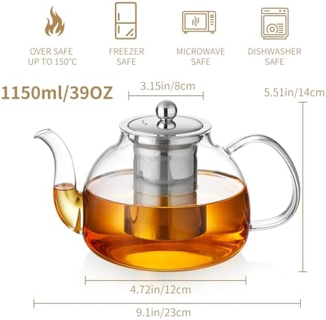 DOPUDO Glass Teapot with Infuser, 39 oz Borosilicate Tea Kettle
