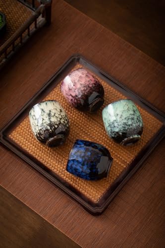 Jianzhan Ceramic Teacup, Kung Fu Tea Set, Coffee cup，Yerba Mate Set Ceramic Mate CupSet of 4 (4 colors)