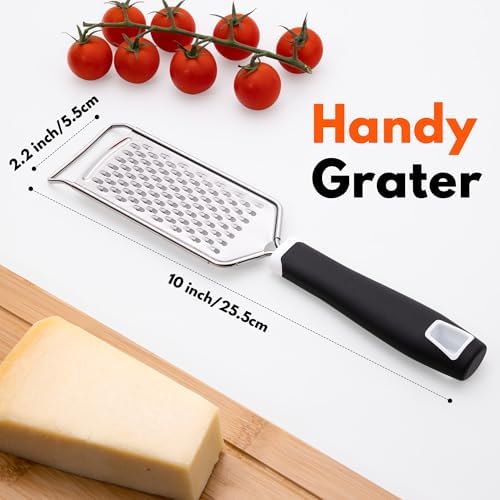 Rainspire Professional Cheese Graters for Kitchen Stainless Steel Handheld, Metal Lemon Zester Grater With Handle For Cheese, Chocolate, Spices, Kitchen Gadgets And Tools, Soft Grip Handle, Black