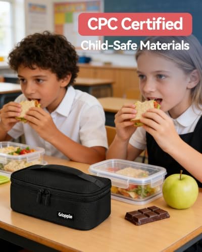 Gloppie Small Lunch Bag, Insulated Lunch Box for Adults & Kids, Black.