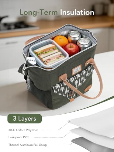 Lekesky Insulated Lunch Bag Portable Lunch Bag for Women-11L, Green
