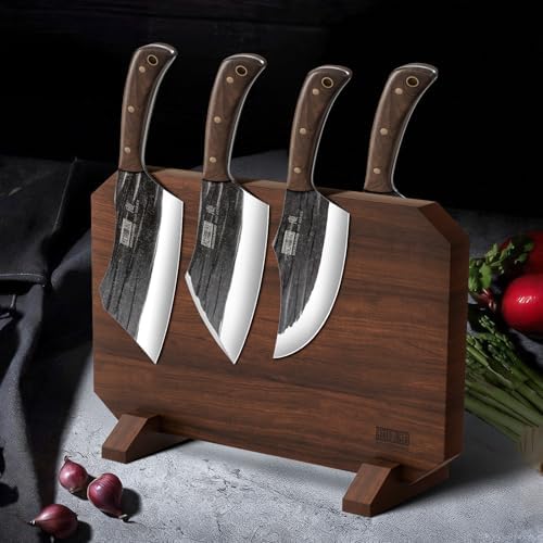 HOSHANHO 8PCS Butcher Kitchen Knife Set, Sharp Magnetic Knife Block Set