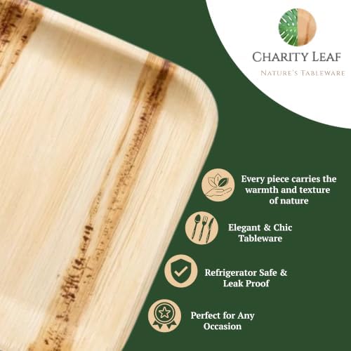 Charity Leaf Disposable Bamboo 14" x 10" Trays (100 Pieces) Bamboo Serving Platters, Disposable Boards, Eco-Friendly Dinnerware For Weddings, Catering, Events