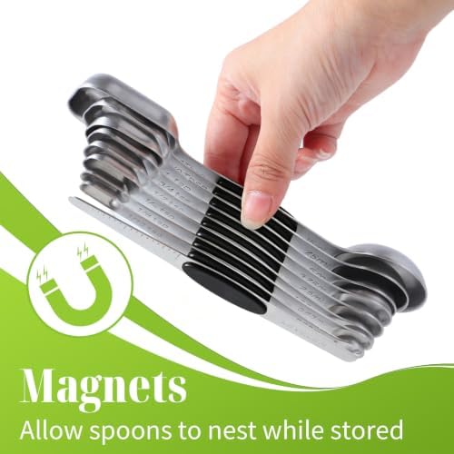 Measuring Spoons,Magnetic Measuring Spoons Set,304 Stainless Steel 7 Double Side Measuring Spoons Set and 1 Leveler with Strong N45 Magnetss,Heavy Duty Metal Kitchen Gadgets for Baking & Cooking