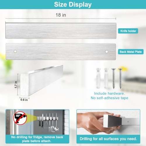 Magnetic Knife Holder for Wall 18 Inch Knife Magnetic Strip Refrigerator Knife Magnet Bar Wall Mount Knife Rack for RV Kitchen Utensil Holder Metal Tool Holder Knife Block for Kitchen Organization