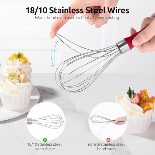 U-Taste Wire Whisk for Cooking, 18/10 Stainless Steel Balloon Wisk, S/Red