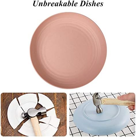 CAMBUY Wheat Straw Plates 8 Pack 8 Inch Reusable Large Dinner Plate Set