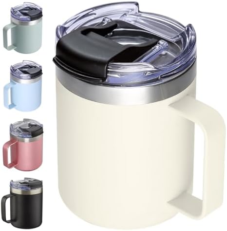 12oz Insulated Travel Coffee Mug with Handle, Cream