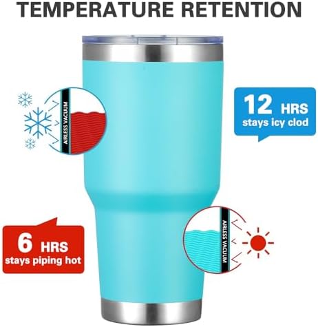 MEWAY 30oz Insulated Tumbler With Lids and Straws,Stainless Steel Double Vacuum Coffee Tumbler Cup, Brush, Durable Powder Coated Coffee Cup for Cold & Hot Drinks, Office, Travel(Light Blue,4 PACK)