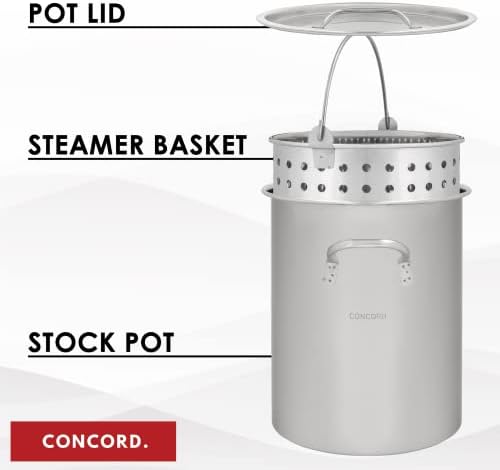 CONCORD 36 QT Stainless Steel Stock Pot w/Basket. Heavy Kettle. Cookware for Boiling (36)